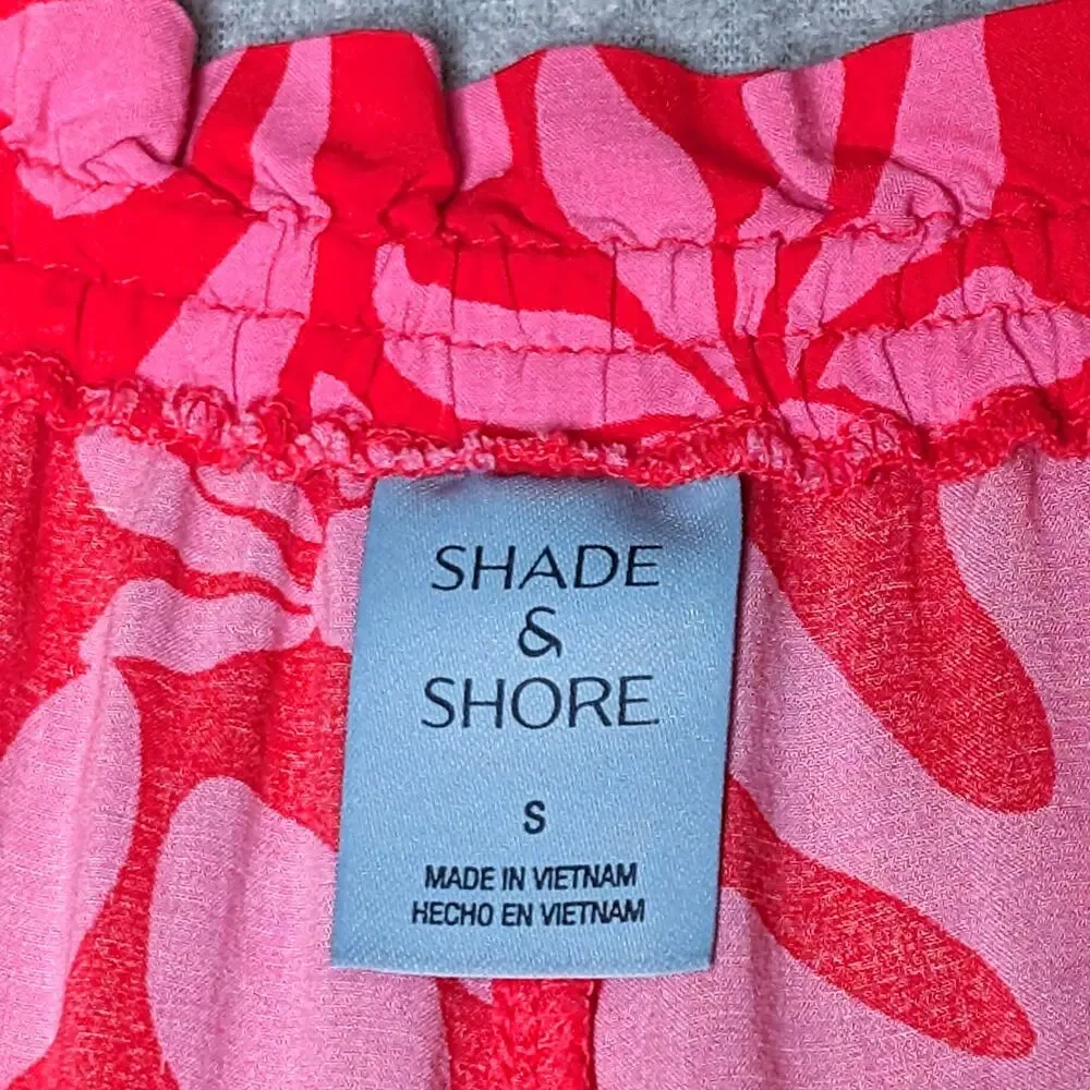Shade & Shore Wide Leg Swim Cover-Up Pants Small Tropical Floral Beachy Hot Pink